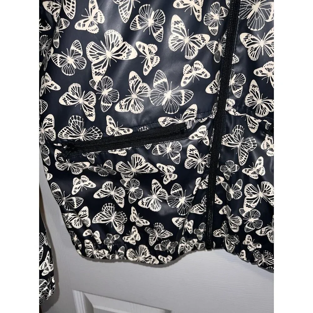 ART CLASS Black Hooded Butterflies Print Rain Jacket Sz 18 Girls Full Zip